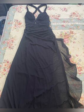 Blondie Nites Black Ruffle-Trim Evening Gown